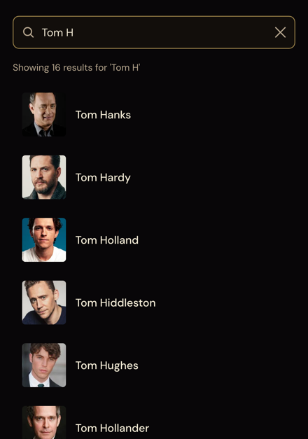 Actor search screen showing results for 'meryl'