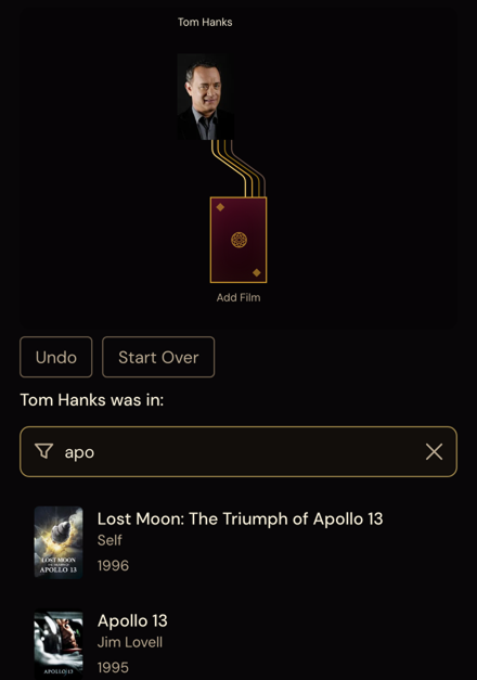 Movie picker showing an actor's filmography